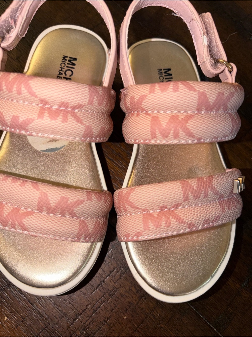 MICHAEL Michael Kors Girls Pink Logo Strap Sandals with Gold Footbed